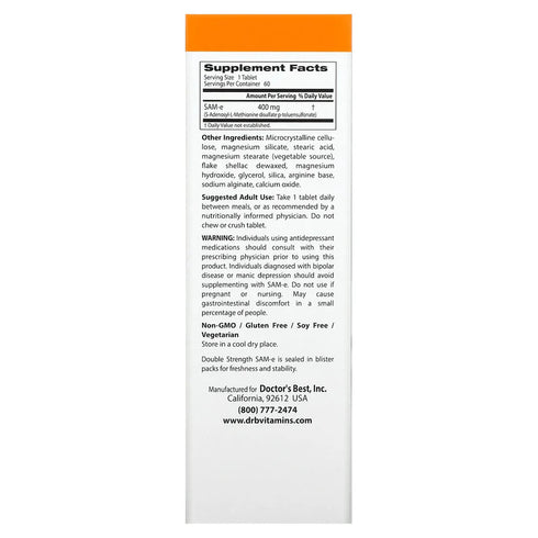 Image of SAM-e (400mg Double Strength) 60tabs supplement facts